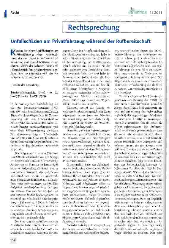 Vorschauseite 1: Unfallschäden am Privatfahrzeug während der Rufbereitschaft