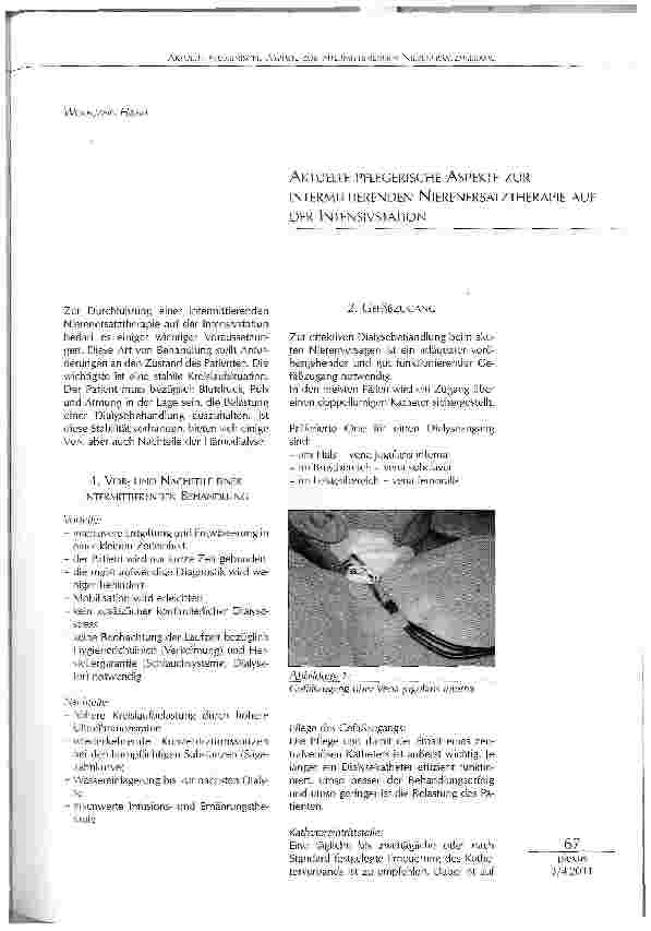 Vorschauseite 1: AKTUELLE PFLEGERISCHE ASPEKTE ZUR INTERMITTIERENDEN NIERENERSATZTHERAPIE AUFDER INTENSIVSTATION