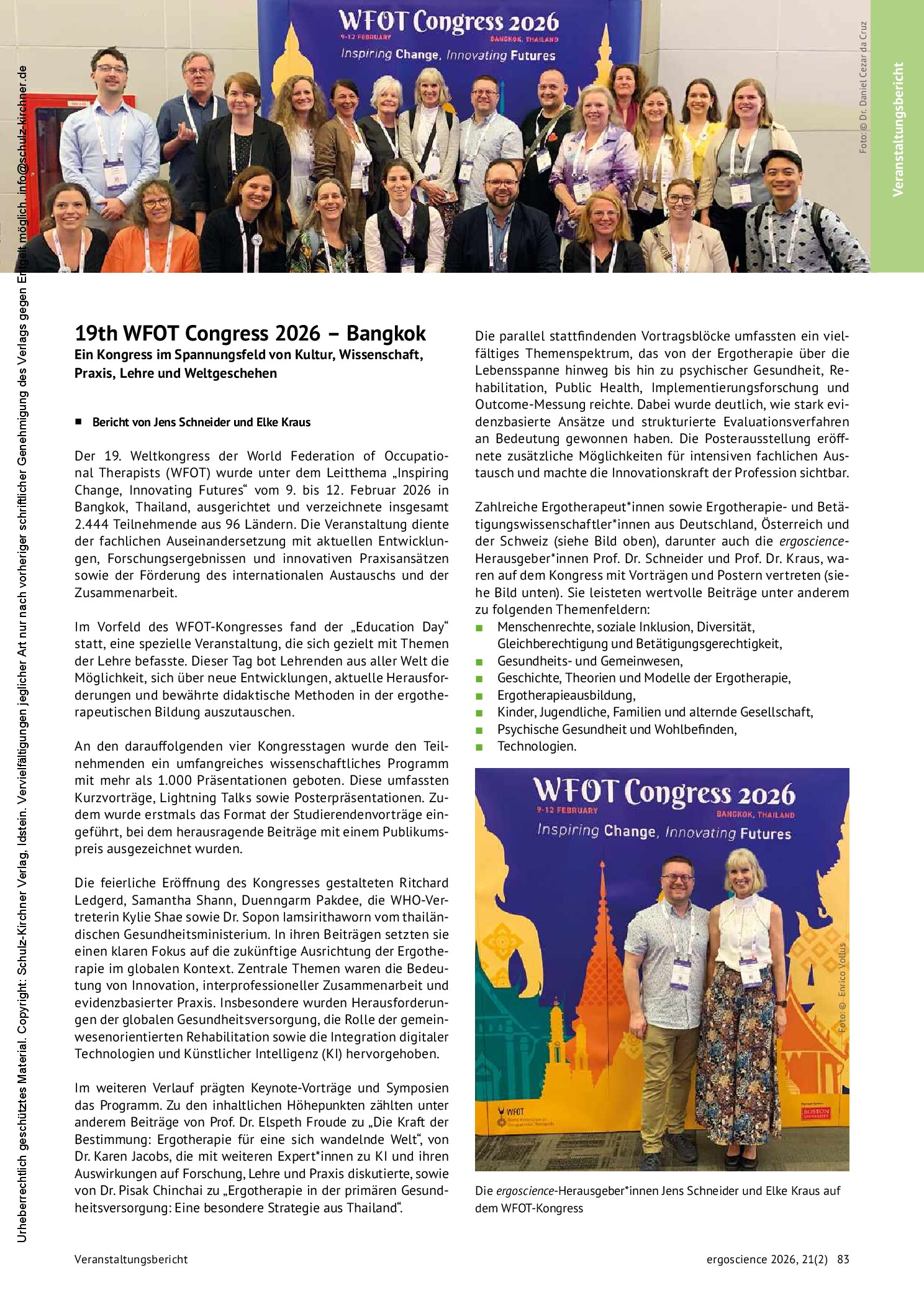 Vorschauseite 1: 19th WFOT Congress 2026 – Bangkok. Ein Kongress im Spannungsfeld von Kultur, Wissenschaft, Praxis, Lehre und Weltgeschehen