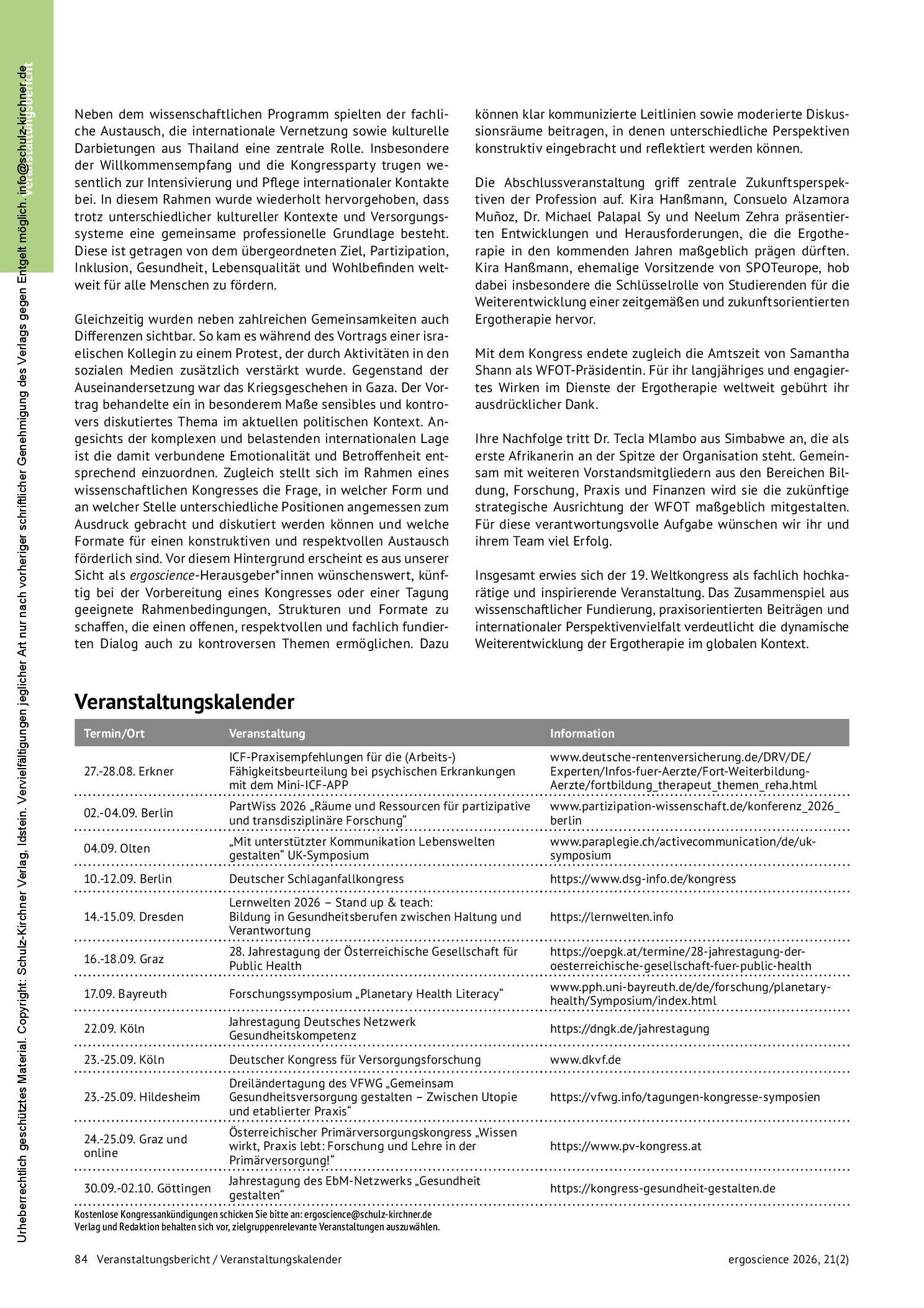 Vorschauseite 2: 19th WFOT Congress 2026 – Bangkok. Ein Kongress im Spannungsfeld von Kultur, Wissenschaft, Praxis, Lehre und Weltgeschehen