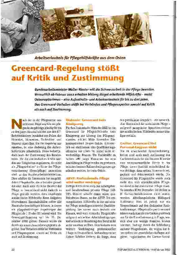 Vorschauseite 1: Greencard-Regelung stößt auf Kritik und Zustimmung Arbeitserlaubnis für Pflegehilfskräfte aus dem Osten