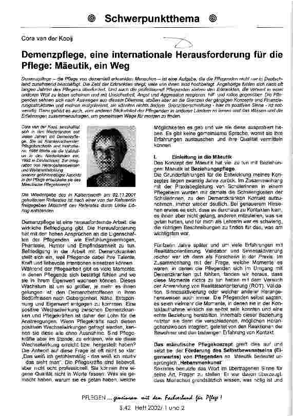 Vorschauseite 1: Demenzpflege, eine internationale Herausforderung für die Pflege: Mäeutik, ein Weg