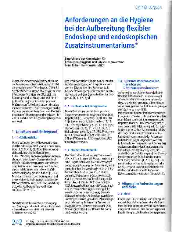 Vorschauseite 1: Anforderungen an die Hygiene bei der Aufbereitung flexibler Endoskope und endoskopischen Zusatzinstrumentariums