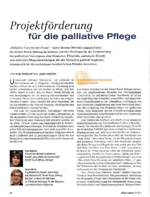Vorschauseite 1: Projektförderung für die palliative Pflege