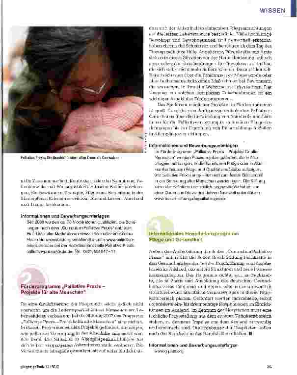 Vorschauseite 2: Projektförderung für die palliative Pflege