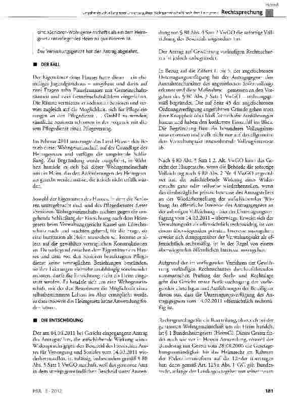 Vorschauseite 2: Umgehende Schließung einer Einrichtung (hier: Wohngemeinschaft) nach dem Heimgesetz