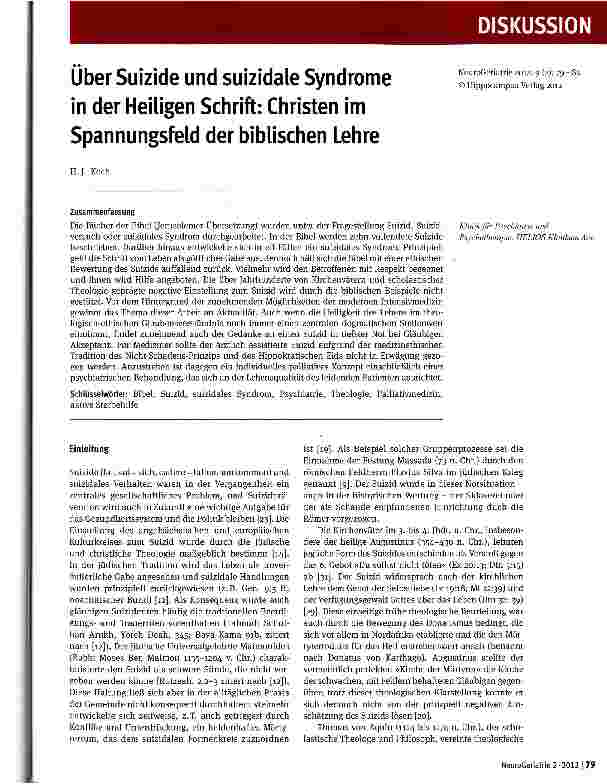 Vorschauseite 1: Über Suizide und suizidale Syndrome in der Heiligen Schrift: Christen im Spannungsfeld der biblischen Lehre