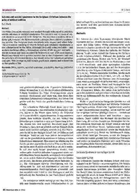 Vorschauseite 2: Über Suizide und suizidale Syndrome in der Heiligen Schrift: Christen im Spannungsfeld der biblischen Lehre