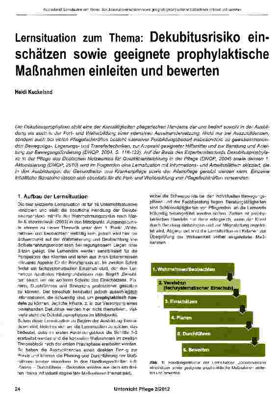 Vorschauseite 1: Lernsituation zum Thema: Dekubitusrisiko einschätzen sowie geeignete prophylaktische Maßnahmen einleiten und bewerten