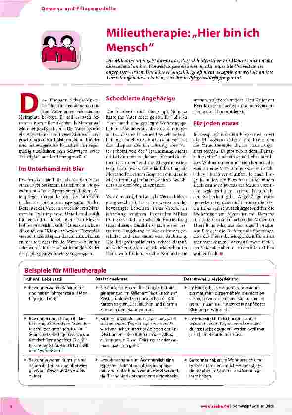 Vorschauseite 1: Demenz und Pflegemodelle Milieutherapie:„Hier bin ich Mensch