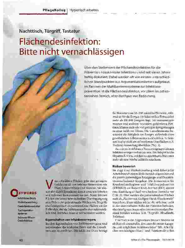 Vorschauseite 1: Flächendesinfektion: Bitte nicht vernachlässigen