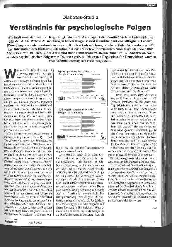 Vorschauseite 1: Diabetes-Studie: Verständnis für psychologische Folgen