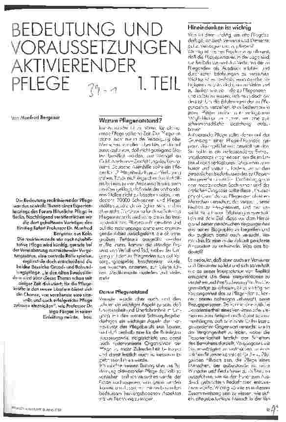 Vorschauseite 1: Bedeutung und Voraussetzungen aktivierender Pflege 1. Teil