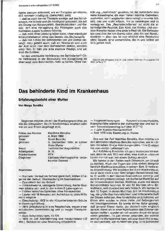 Vorschauseite 1: Das behinderte Kind im Krankenhaus Erfahrungsbericht einer Mutter