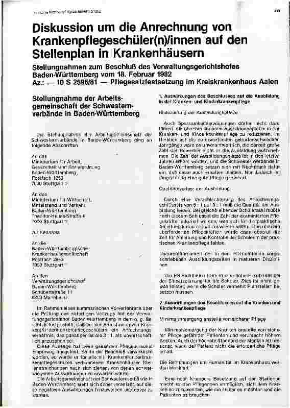 Vorschauseite 1: Diskussion um die Anrechnung von Krankenpflegeschüler(n)innen auf den Stellenplan in Krankenhäusern
