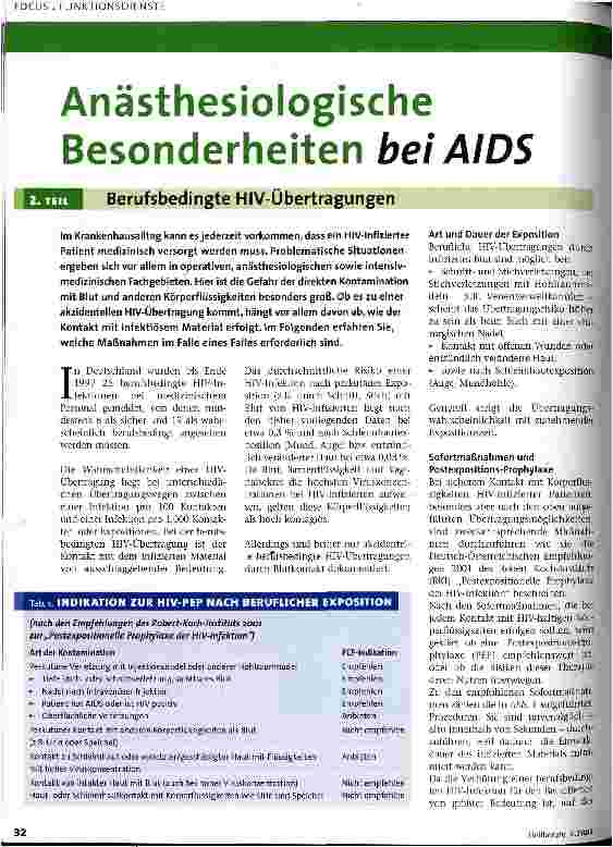 Vorschauseite 1: Anästhesiologische Besonderheiten bei AIDS 2. Teil