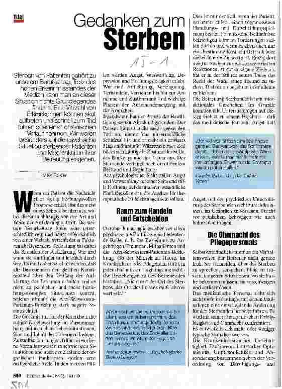 Vorschauseite 1: Gedanken zum Sterben
