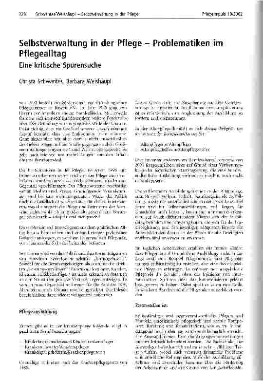 Vorschauseite 1: Selbstverwaltung in der Pflege - Problematiken im Pflegealltag Eine kritische Spurensuche