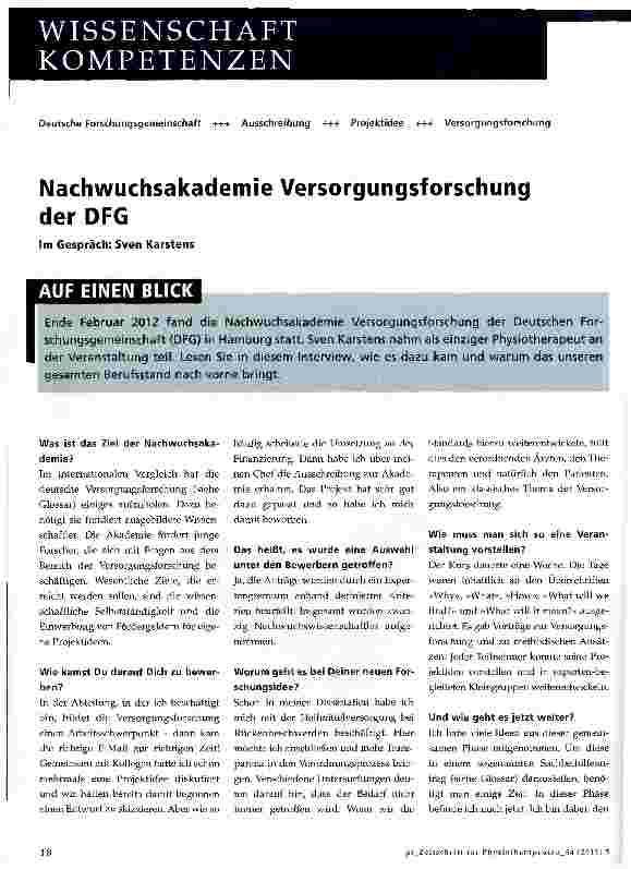Vorschauseite 1: Nachwuchsakademie Versorgungsforschung der DFG
