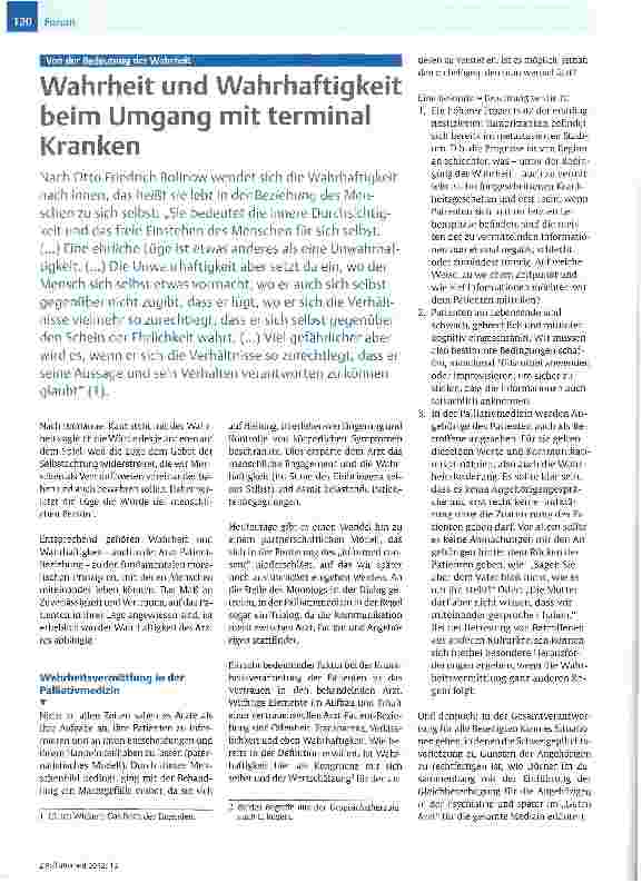 Vorschauseite 1: Wahrheit und Wahrhaftigkeit beim Umgang mit terminal Kranken