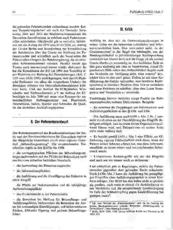 Vorschauseite 2: Die Arzthaftung im Referentenentwurf des Patientenrechtegesetzes