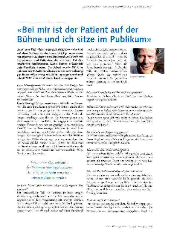 Vorschauseite 1: «Bei mir ist der Patient auf der Bühne und ich sitze im Publikum»