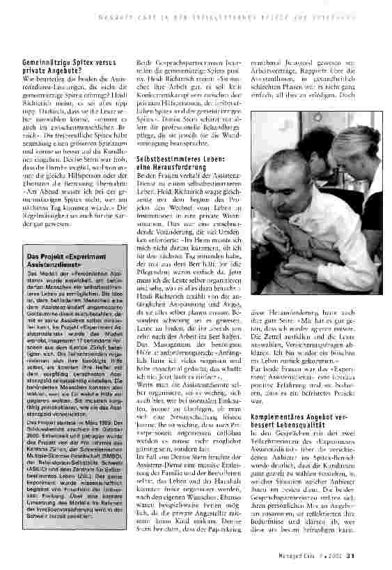 Vorschauseite 2: Freie Wahl im Spitex-Bereich: das Experiment Assistenzdienst