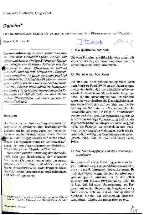 Vorschauseite 1: Daheim - Eine unterschiedliche Realität für betagte Patientinnen und ihre Pflegepersonen im Pflegeheim