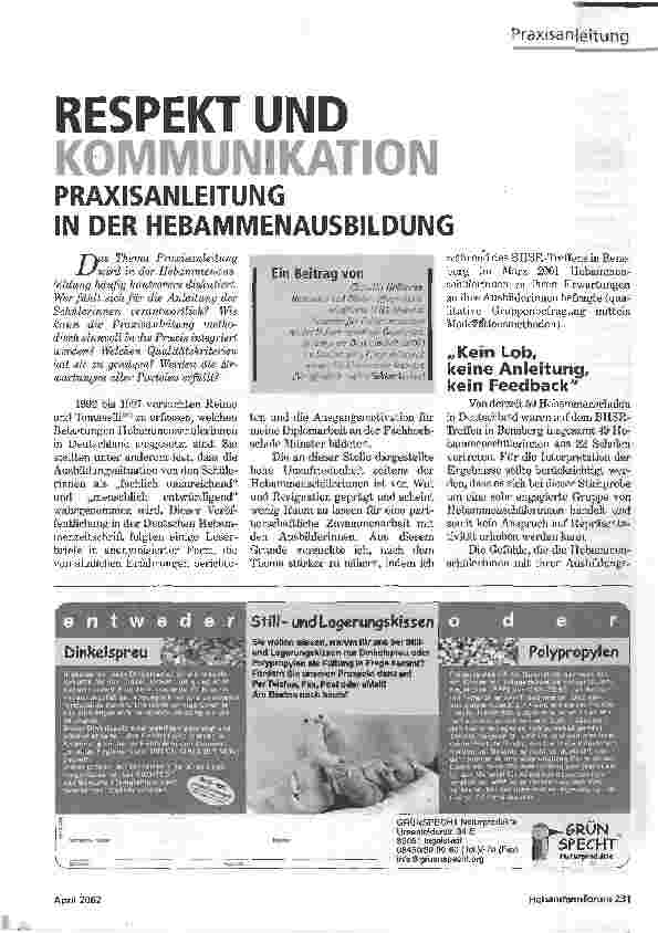 Vorschauseite 1: RESPEKT UNDKOMMUNIKATION PRAXISANLEITUNG IN DER HEBAMMENAUSBILDUNG