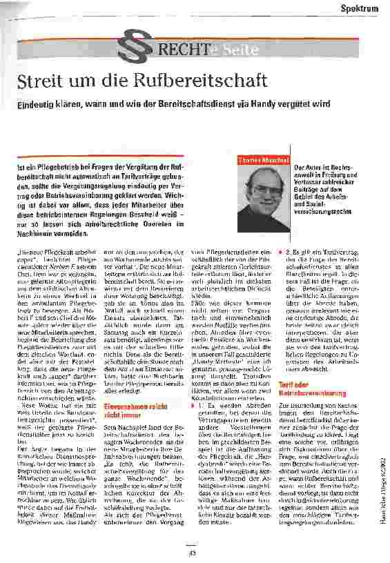 Vorschauseite 1: Streit um die Rufbereitschaft