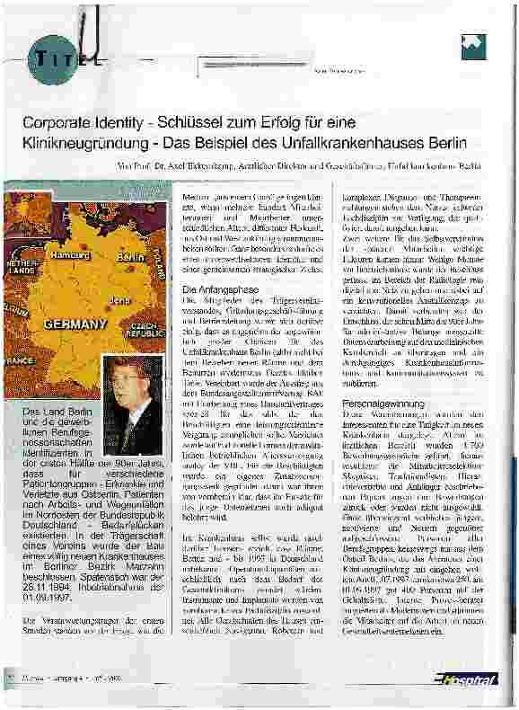 Vorschauseite 1: Corporate Identity - Schlüssel zum Erfolg für eine Klinikneugründung - Das Beispiel des Unfallkrankenhauses Berlin