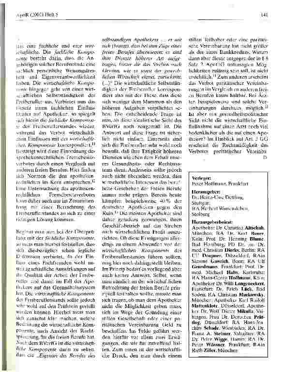 Vorschauseite 2: Apothekenrechtliches Mehrund Fremdbesitzverbot Anmerkung zum Urteil des 4. Strafsenats des BGH vom 24. 4. 2002