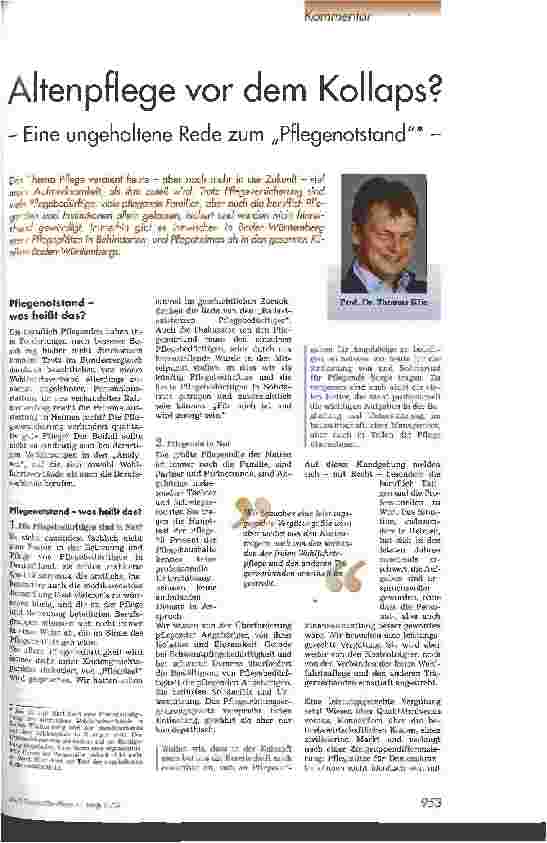Vorschauseite 1: Altenpflege vor dem Kollaps? - Eine ungehaltene Rede zum Pflegenotstand -
