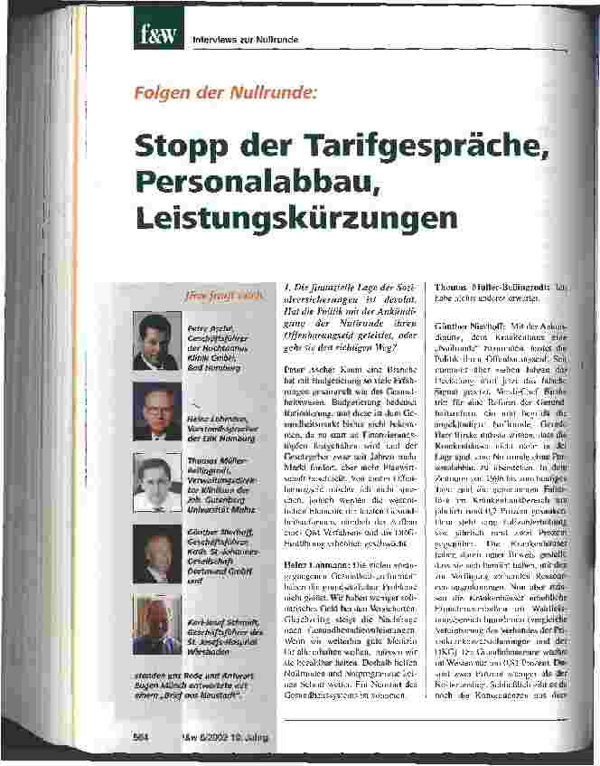 Vorschauseite 1: Interviews zur geplanten Nullrunde: Stopp der Tarifgespräche, Personalabbau, Leistungskürzungen