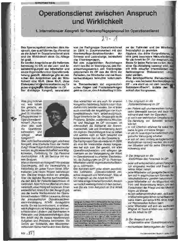 Vorschauseite 1: Operationsdienst zwischen Anspruch und Wirklichkeit 1. Internat. Kongreß für Krankenpflegepersonal im Operationsdienst