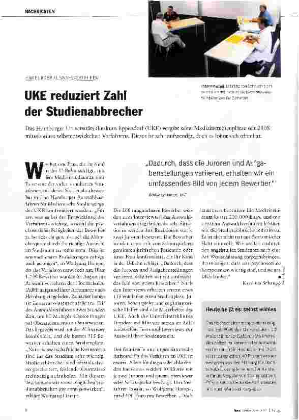 Vorschauseite 1: UKE reduziert Zahl der Studienabbrecher