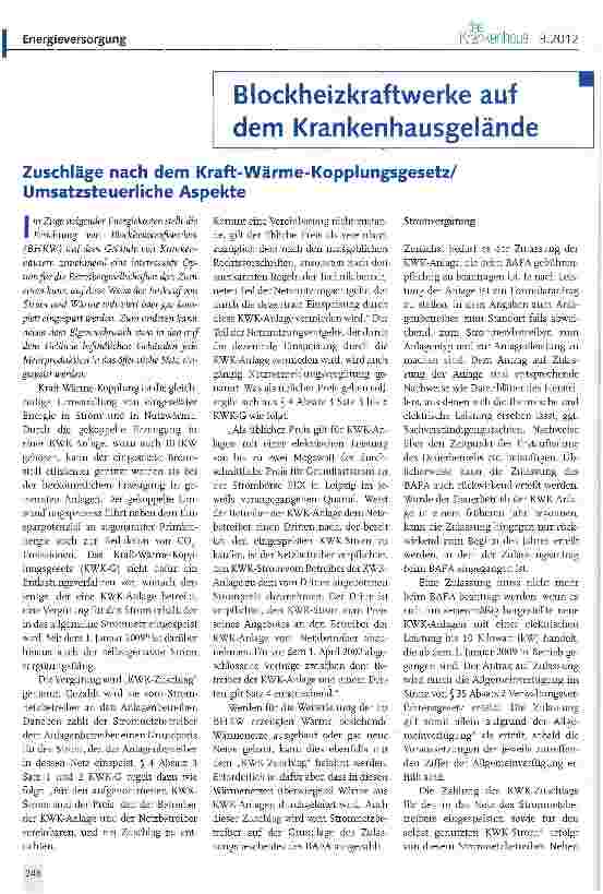 Vorschauseite 1: Zuschläge nach dem Kraft-Wärme-Kopplungsgesetz/ Umsatzsteuerliche Aspekte