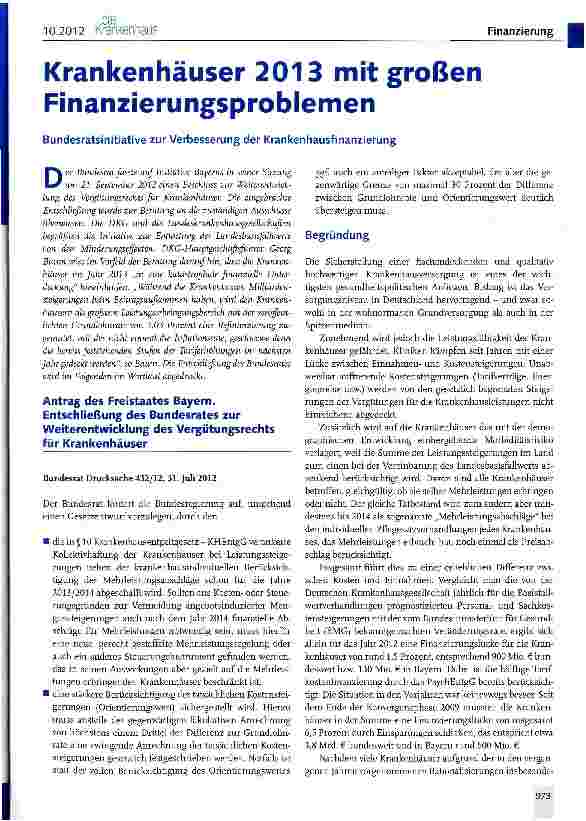 Vorschauseite 1: 2013 mit großen Finanzierungsproblemen