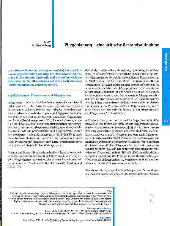 Vorschauseite 1: Pflegeplanung - eine kritische Bestandsaufnahme