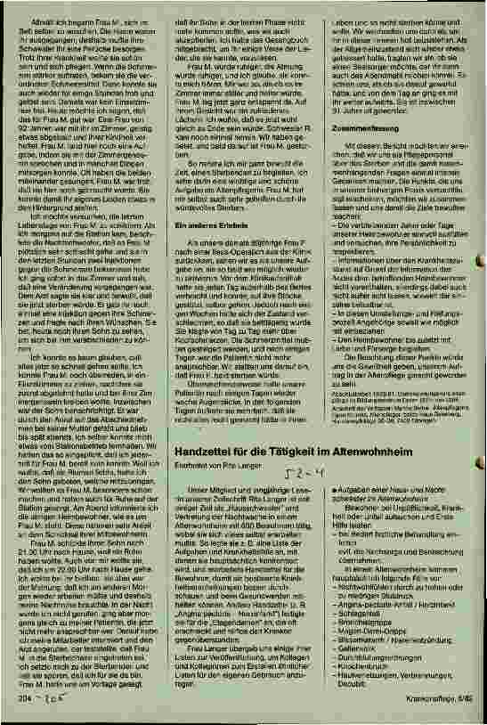 Vorschauseite 1: Handzettel für die Tätigkeit im Altenwohnheim