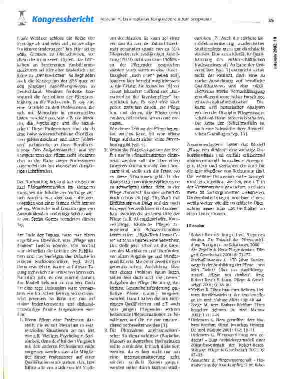 Vorschauseite 3: Ein erweiterter Kongressbericht zum Symposium Pflege neu denken - Zukunft der Pflegeausbildung am 24.9.2001 in Bremen