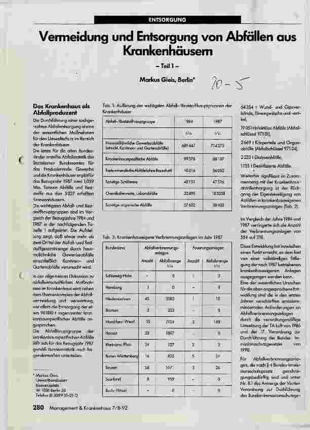 Vorschauseite 1: Vermeidung und Entsorgung von Abfällen aus Krankenhäusern Teil 1