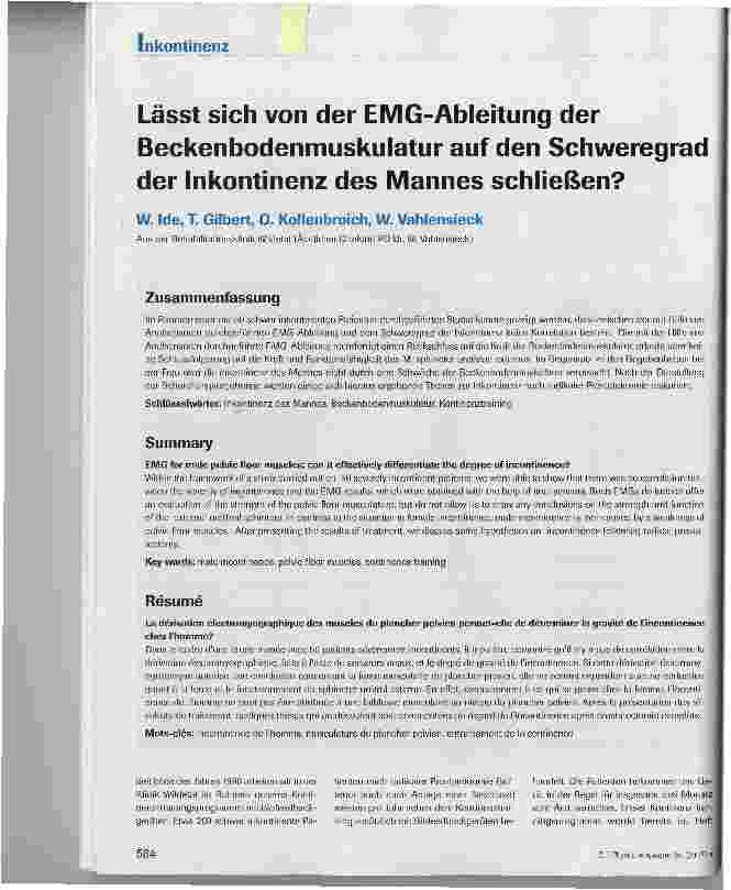 Vorschauseite 1: Lässt sich von der EMG-Ableitung der Beckenbodenmuskulatur auf den Schweregrad der Inkontinenz des Mannes schließen?