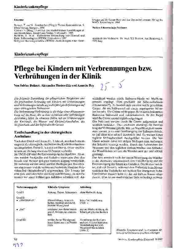 Vorschauseite 1: Pflege bei Kindern mit Verbrennungen bzw. Verbrühungen in der Klinik