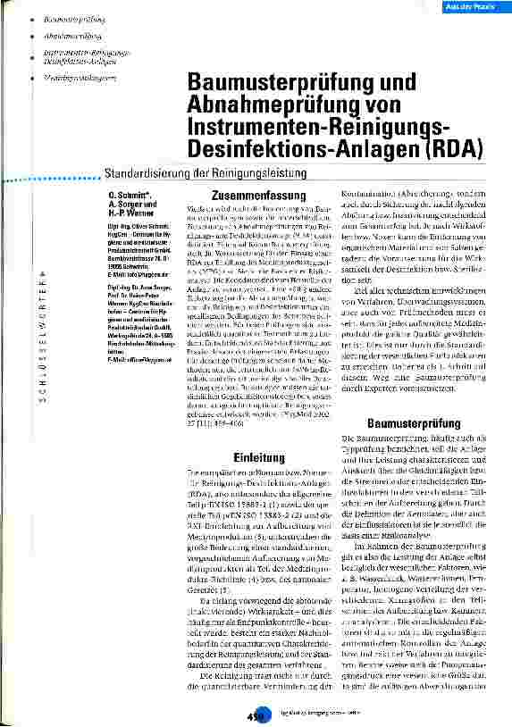 Vorschauseite 1: Baumusterprüfung und Abnahmeprüfung von Instrumenten-Reinigungs-Desinfektions-Anlagen (RDA)