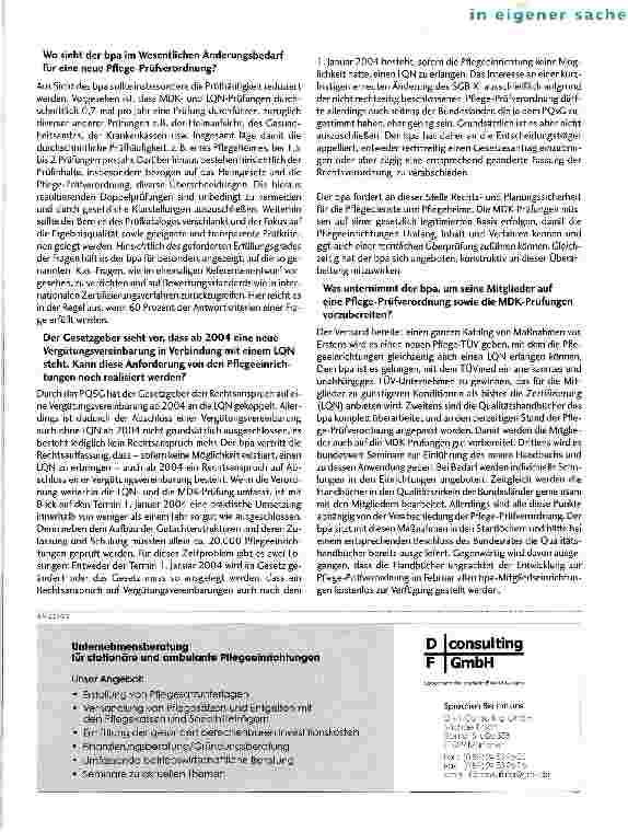 Vorschauseite 2: Pflegeprüfverordnung gescheitert - wie geht es weiter mit dem LQN?