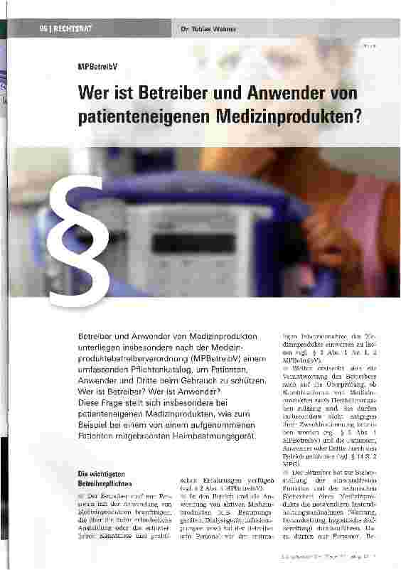 Vorschauseite 1: Wer ist Betreiber und Anwender von patienteneigenen Medizinprodukten?