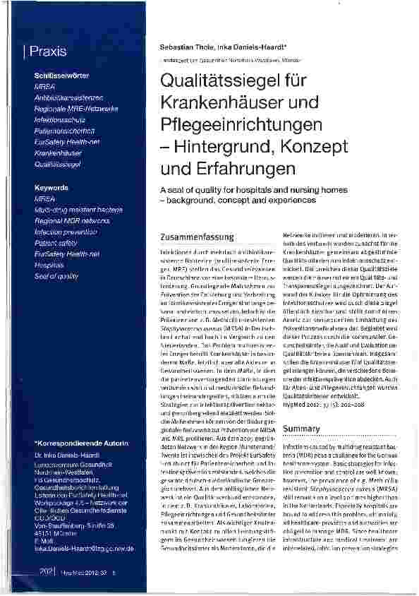 Vorschauseite 1: Qualitätssiegel für Krankenhäuser und Pflegeeinrichtungen - Hintergrund, Konzept und Erfahrungen
