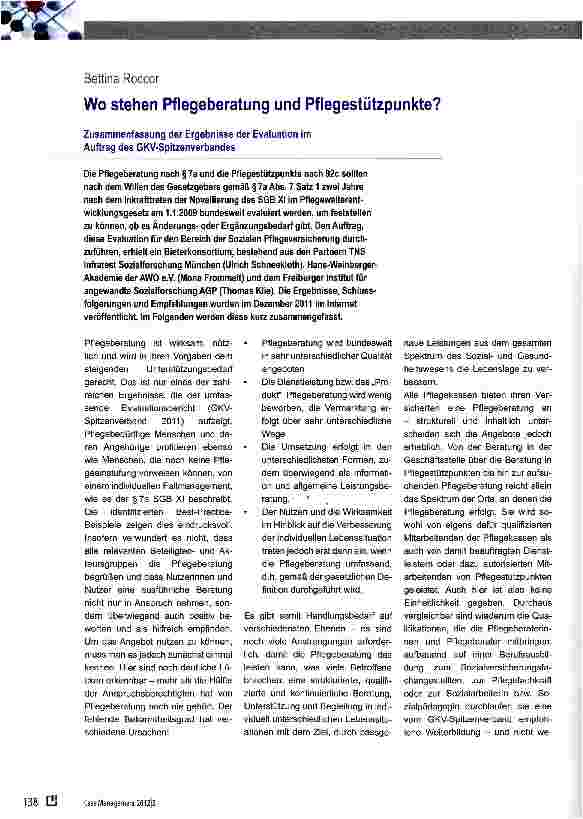 Vorschauseite 1: Wo stehen Pflegeberatung und Pflegestützpunkte?