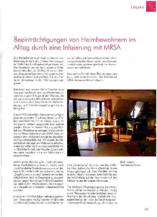 Vorschauseite 1: Beeinträchtigungen von Heimbewohnern im Alltag durch eine Infizierung mit MRSA